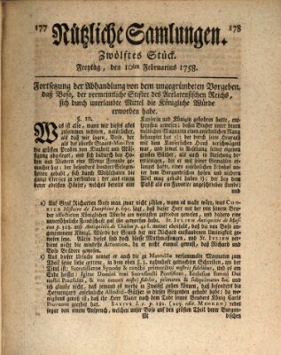 Nützliche Samlungen (Hannoversche Anzeigen) Freitag 10. Februar 1758