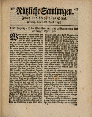 Nützliche Samlungen (Hannoversche Anzeigen) Freitag 21. April 1758