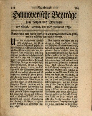 Hannoverische Beyträge zum Nutzen und Vergnügen (Hannoversche Anzeigen) Freitag 26. Januar 1759