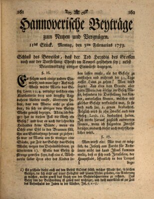 Hannoverische Beyträge zum Nutzen und Vergnügen (Hannoversche Anzeigen) Montag 5. Februar 1759