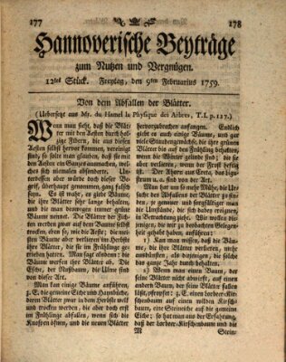 Hannoverische Beyträge zum Nutzen und Vergnügen (Hannoversche Anzeigen) Freitag 9. Februar 1759