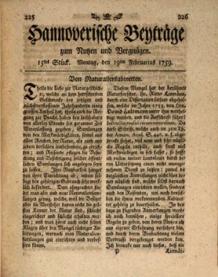 Hannoverische Beyträge zum Nutzen und Vergnügen (Hannoversche Anzeigen) Montag 19. Februar 1759