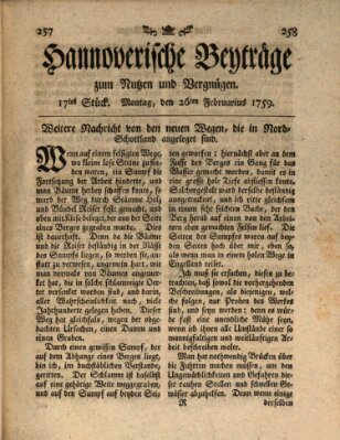 Hannoverische Beyträge zum Nutzen und Vergnügen (Hannoversche Anzeigen) Montag 26. Februar 1759