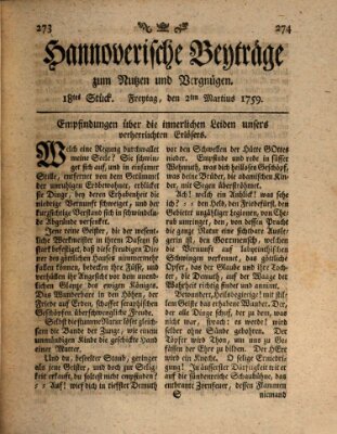 Hannoverische Beyträge zum Nutzen und Vergnügen (Hannoversche Anzeigen) Freitag 2. März 1759