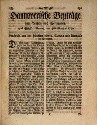 Hannoverische Beyträge zum Nutzen und Vergnügen (Hannoversche Anzeigen) Montag 5. März 1759