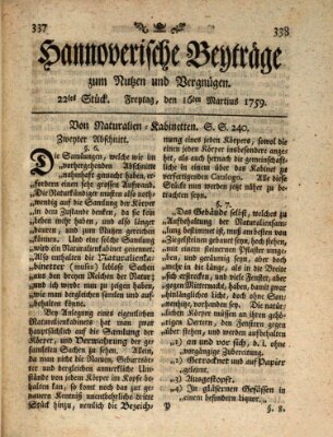 Hannoverische Beyträge zum Nutzen und Vergnügen (Hannoversche Anzeigen) Freitag 16. März 1759