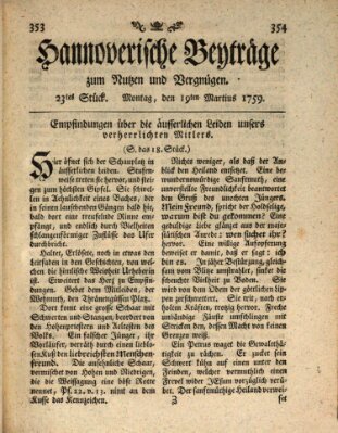 Hannoverische Beyträge zum Nutzen und Vergnügen (Hannoversche Anzeigen) Montag 19. März 1759