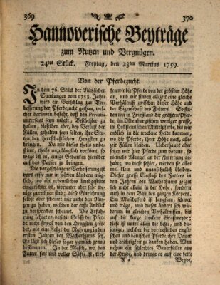 Hannoverische Beyträge zum Nutzen und Vergnügen (Hannoversche Anzeigen) Freitag 23. März 1759