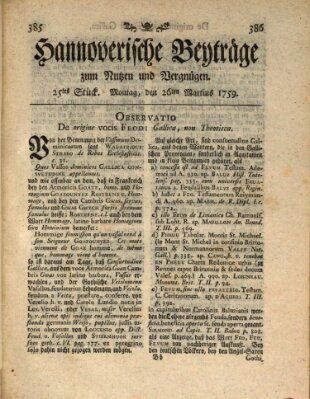 Hannoverische Beyträge zum Nutzen und Vergnügen (Hannoversche Anzeigen) Montag 26. März 1759