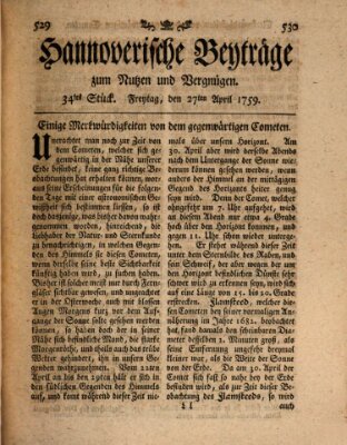 Hannoverische Beyträge zum Nutzen und Vergnügen (Hannoversche Anzeigen) Freitag 27. April 1759