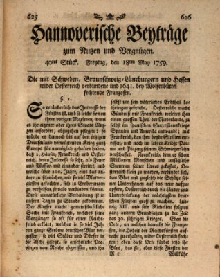 Hannoverische Beyträge zum Nutzen und Vergnügen (Hannoversche Anzeigen) Freitag 18. Mai 1759