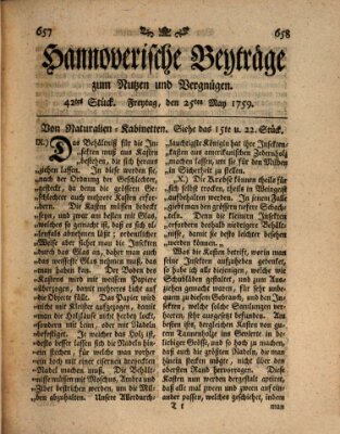 Hannoverische Beyträge zum Nutzen und Vergnügen (Hannoversche Anzeigen) Freitag 25. Mai 1759