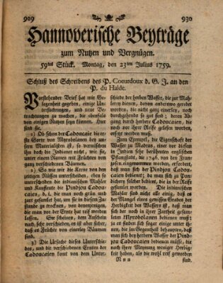 Hannoverische Beyträge zum Nutzen und Vergnügen (Hannoversche Anzeigen) Montag 23. Juli 1759