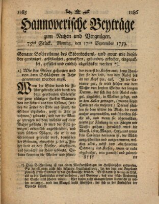 Hannoverische Beyträge zum Nutzen und Vergnügen (Hannoversche Anzeigen) Montag 17. September 1759