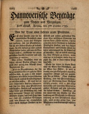 Hannoverische Beyträge zum Nutzen und Vergnügen (Hannoversche Anzeigen) Freitag 5. Oktober 1759