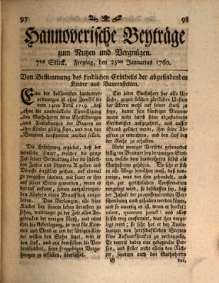 Hannoverische Beyträge zum Nutzen und Vergnügen (Hannoversche Anzeigen) Freitag 25. Januar 1760