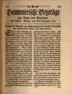 Hannoverische Beyträge zum Nutzen und Vergnügen (Hannoversche Anzeigen) Montag 28. Januar 1760