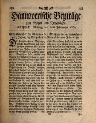 Hannoverische Beyträge zum Nutzen und Vergnügen (Hannoversche Anzeigen) Montag 11. Februar 1760