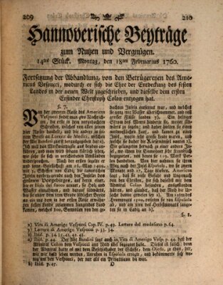 Hannoverische Beyträge zum Nutzen und Vergnügen (Hannoversche Anzeigen) Montag 18. Februar 1760