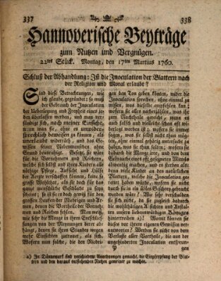 Hannoverische Beyträge zum Nutzen und Vergnügen (Hannoversche Anzeigen) Montag 17. März 1760