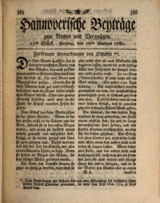 Hannoverische Beyträge zum Nutzen und Vergnügen (Hannoversche Anzeigen) Freitag 28. März 1760