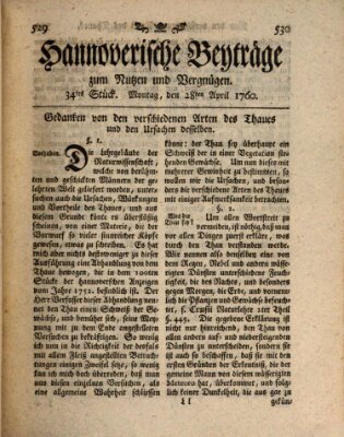 Hannoverische Beyträge zum Nutzen und Vergnügen (Hannoversche Anzeigen) Montag 28. April 1760