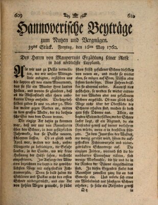 Hannoverische Beyträge zum Nutzen und Vergnügen (Hannoversche Anzeigen) Freitag 16. Mai 1760