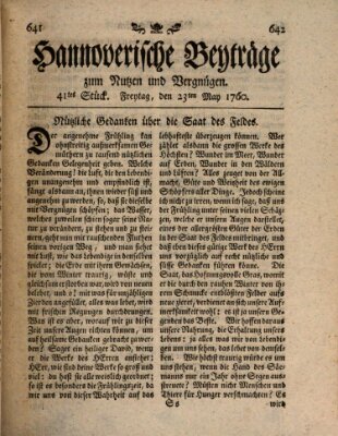 Hannoverische Beyträge zum Nutzen und Vergnügen (Hannoversche Anzeigen) Friday 23. May 1760