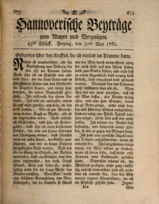 Hannoverische Beyträge zum Nutzen und Vergnügen (Hannoversche Anzeigen) Freitag 30. Mai 1760