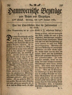 Hannoverische Beyträge zum Nutzen und Vergnügen (Hannoversche Anzeigen) Montag 23. Juni 1760