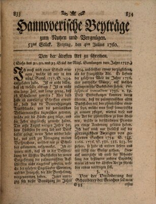 Hannoverische Beyträge zum Nutzen und Vergnügen (Hannoversche Anzeigen) Freitag 4. Juli 1760