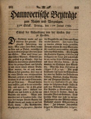 Hannoverische Beyträge zum Nutzen und Vergnügen (Hannoversche Anzeigen) Freitag 11. Juli 1760