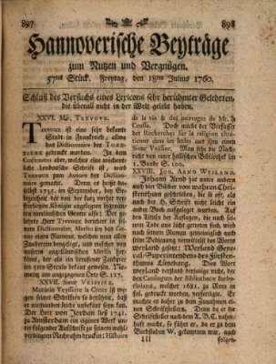 Hannoverische Beyträge zum Nutzen und Vergnügen (Hannoversche Anzeigen) Freitag 18. Juli 1760