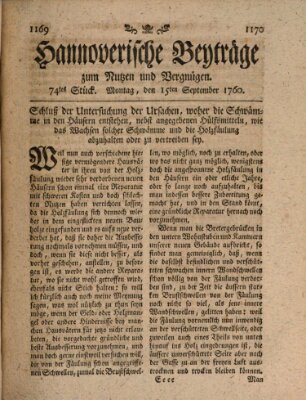 Hannoverische Beyträge zum Nutzen und Vergnügen (Hannoversche Anzeigen) Montag 15. September 1760