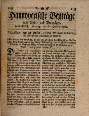 Hannoverische Beyträge zum Nutzen und Vergnügen (Hannoversche Anzeigen) Montag 6. Oktober 1760