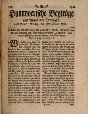 Hannoverische Beyträge zum Nutzen und Vergnügen (Hannoversche Anzeigen) Montag 20. Oktober 1760