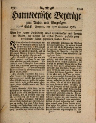 Hannoverische Beyträge zum Nutzen und Vergnügen (Hannoversche Anzeigen) Freitag 19. Dezember 1760