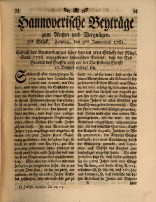 Hannoverische Beyträge zum Nutzen und Vergnügen (Hannoversche Anzeigen) Freitag 9. Januar 1761