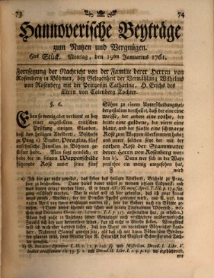 Hannoverische Beyträge zum Nutzen und Vergnügen (Hannoversche Anzeigen) Montag 19. Januar 1761