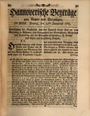 Hannoverische Beyträge zum Nutzen und Vergnügen (Hannoversche Anzeigen) Freitag 23. Januar 1761