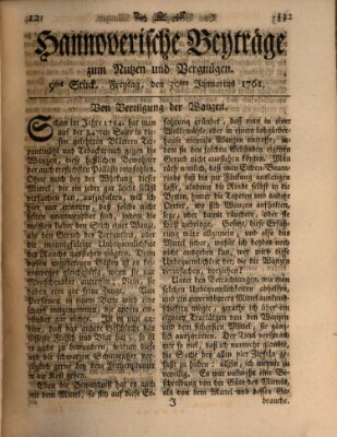 Hannoverische Beyträge zum Nutzen und Vergnügen (Hannoversche Anzeigen) Freitag 30. Januar 1761