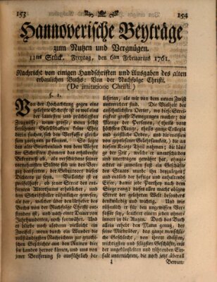 Hannoverische Beyträge zum Nutzen und Vergnügen (Hannoversche Anzeigen) Freitag 6. Februar 1761