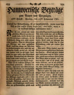 Hannoverische Beyträge zum Nutzen und Vergnügen (Hannoversche Anzeigen) Montag 23. Februar 1761