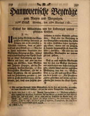 Hannoverische Beyträge zum Nutzen und Vergnügen (Hannoversche Anzeigen) Montag 16. März 1761