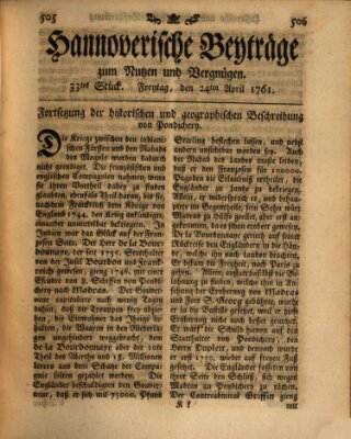 Hannoverische Beyträge zum Nutzen und Vergnügen (Hannoversche Anzeigen) Freitag 24. April 1761