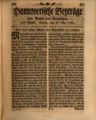 Hannoverische Beyträge zum Nutzen und Vergnügen (Hannoversche Anzeigen) Freitag 8. Mai 1761