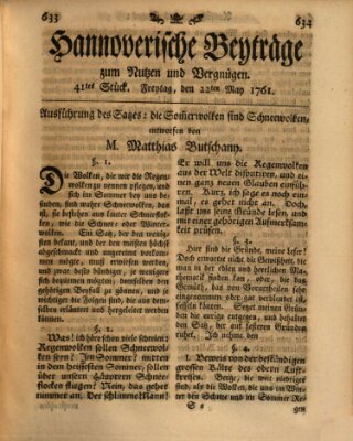 Hannoverische Beyträge zum Nutzen und Vergnügen (Hannoversche Anzeigen) Freitag 22. Mai 1761