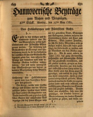 Hannoverische Beyträge zum Nutzen und Vergnügen (Hannoversche Anzeigen) Montag 25. Mai 1761