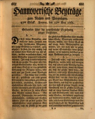 Hannoverische Beyträge zum Nutzen und Vergnügen (Hannoversche Anzeigen) Freitag 29. Mai 1761