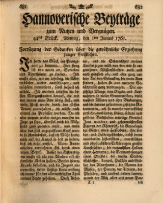 Hannoverische Beyträge zum Nutzen und Vergnügen (Hannoversche Anzeigen) Montag 1. Juni 1761